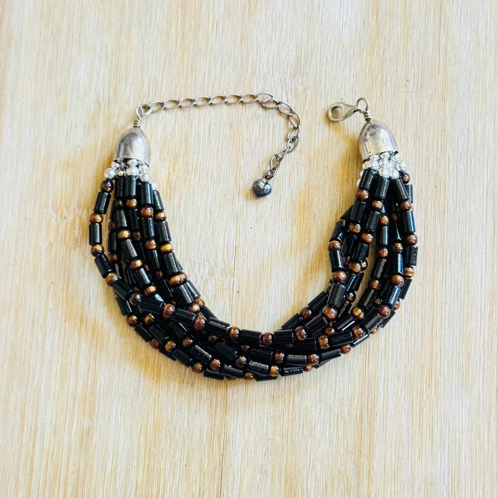 Jay King DTR Desert Rose Trading Bracelet Black Gold Coral Beaded Sterling 925